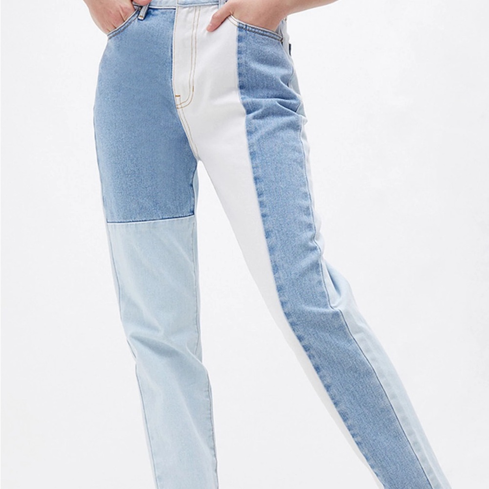 PacSun Blue and White Straight Leg Jeans Color-Block Design